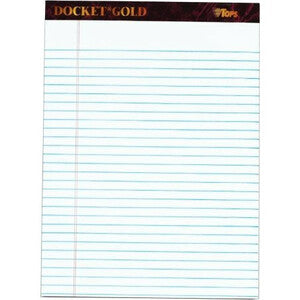 TOPS Docket Gold Premium Writing Pads, 8 1/2" x 11 3/4", Legal Ruled, 50 Sheets, White, Pack Of 6 Pads