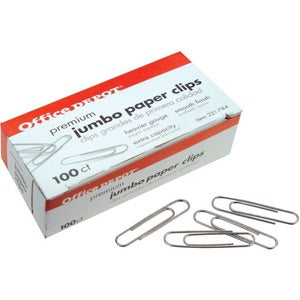 Office Depot Brand Jumbo Paper Clips, 1-7/8", 20-Sheet Capacity, Silver, 100 Clips Per Box, Pack Of 5 Boxes