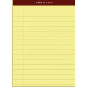 TOPS Docket Gold Premium Writing Pads, 8 1/2" x 11 3/4", Legal Ruled, 50 Sheets, Canary, Pack Of 12 Pads