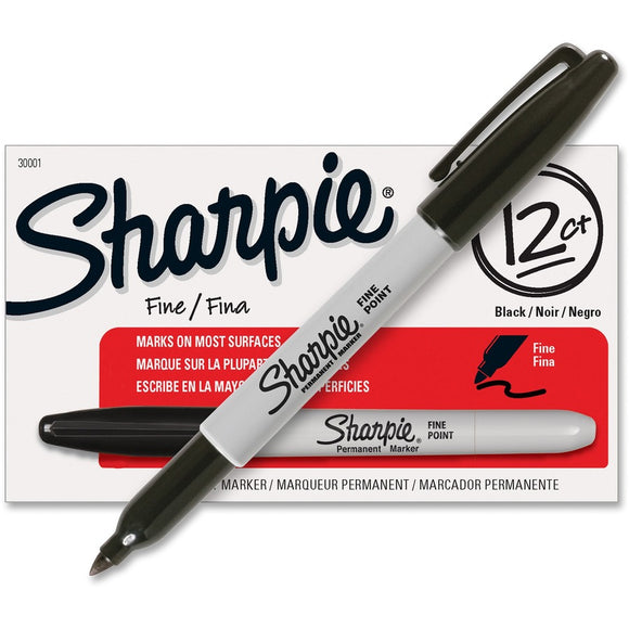 Sharpie Fine Point Permanent Markers, Gray Barrel, Black Ink, Pack Of 12