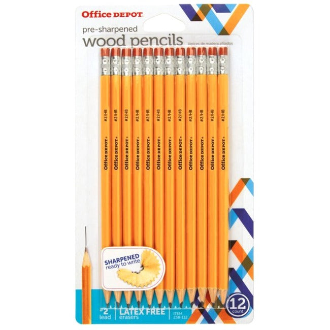 Office Depot® Brand Wood Pencils, 2 HB Medium Lead, Yellow, Pack of 12