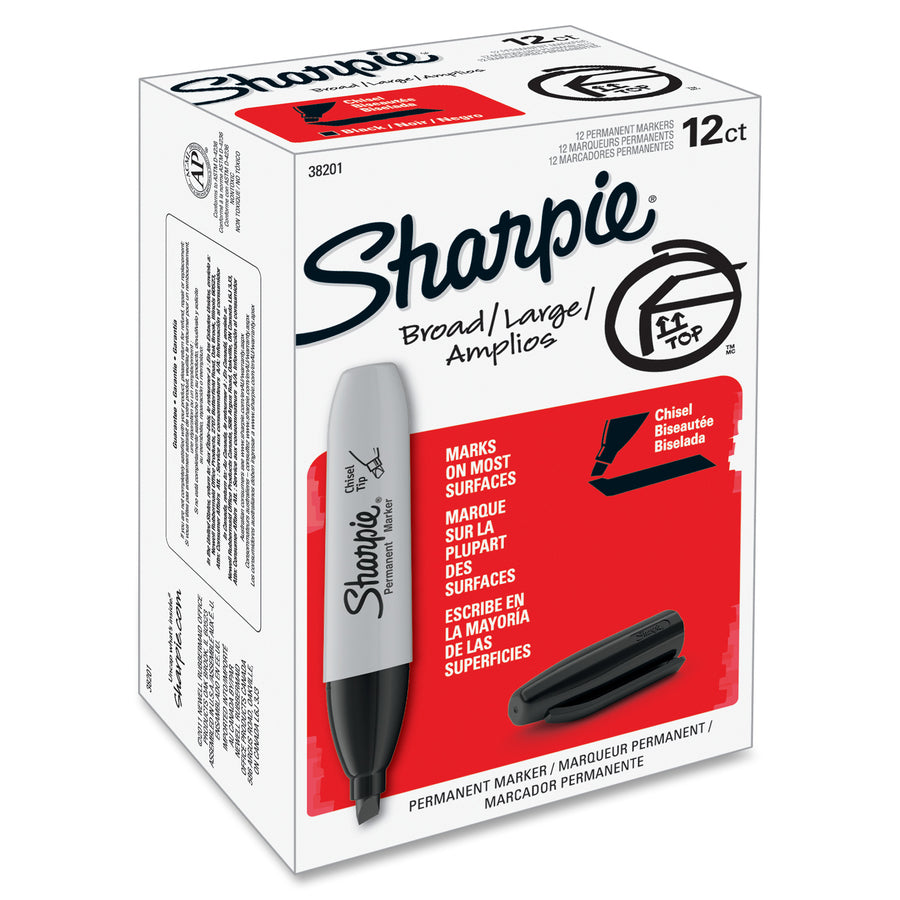 Sharpie Permanent Markers, Chisel Tip, Black Ink, Pack Of 12