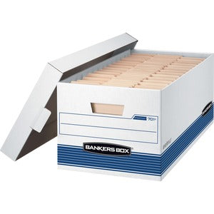 Bankers Box Stor/File Medium-Duty Storage Boxes With Locking Lift-Off Lids And Built-In Handles, Letter Size, 24" x 12" x 10", 60% Recycled, White/Blue, Case Of 12