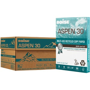 Boise ASPEN 30 Multi-Use Paper, Legal Size (8 1/2" x 14"), 20 Lb, 30% Recycled, FSC Certified, Ream Of 500 Sheets, Case Of 10 Reams