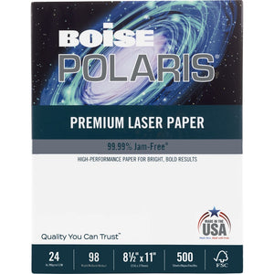 Boise POLARIS Premium Laser Paper, Letter Size (8 1/2" x 11"), 98 (U.S.) Brightness, 24 Lb, White, Ream Of 500 Sheets