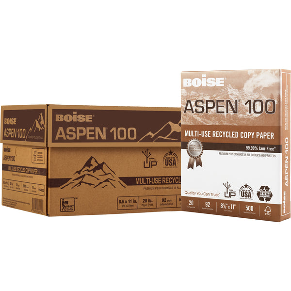 Boise Aspen 100% Multi-Use Recycled Paper 92 Bright 20lb 8-1/2 x 11 White