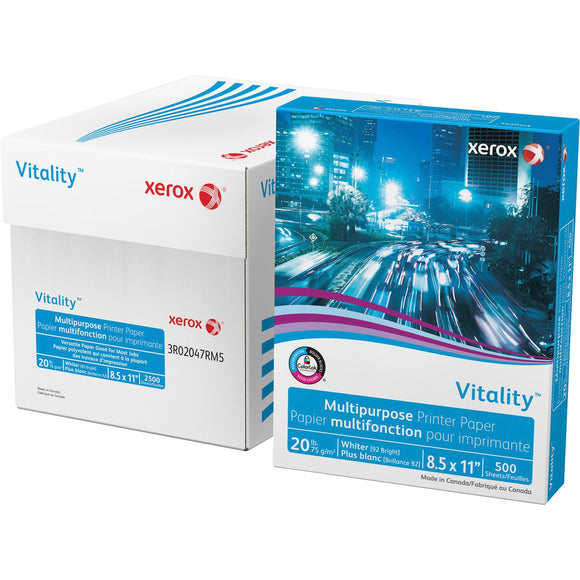 Xerox Vitality Multi-Use Printer Paper, Letter Size Paper, 92 Brightness, 20 Lb, FSC Certified, Ream Of 500 Sheets, Case Of 10 Reams